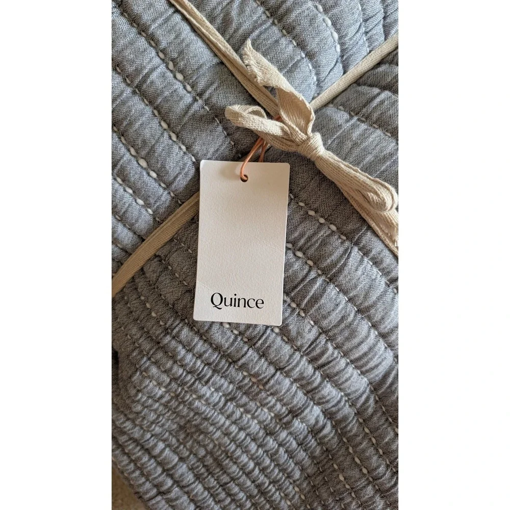 Quince NWT Organic Cotton Channel Stitch Coverlet Set Blue Shams King/ Cal King